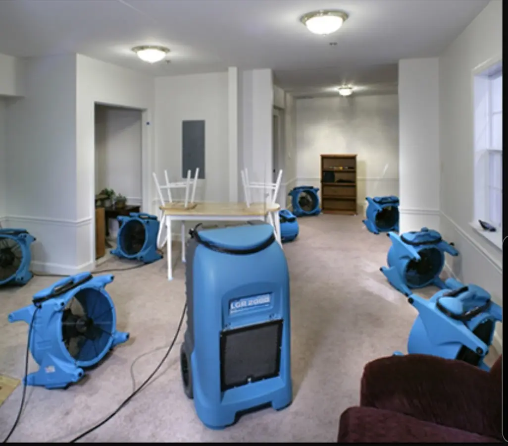 Air movers and dehumidifier setup for Water Extraction & Removal in Cambria